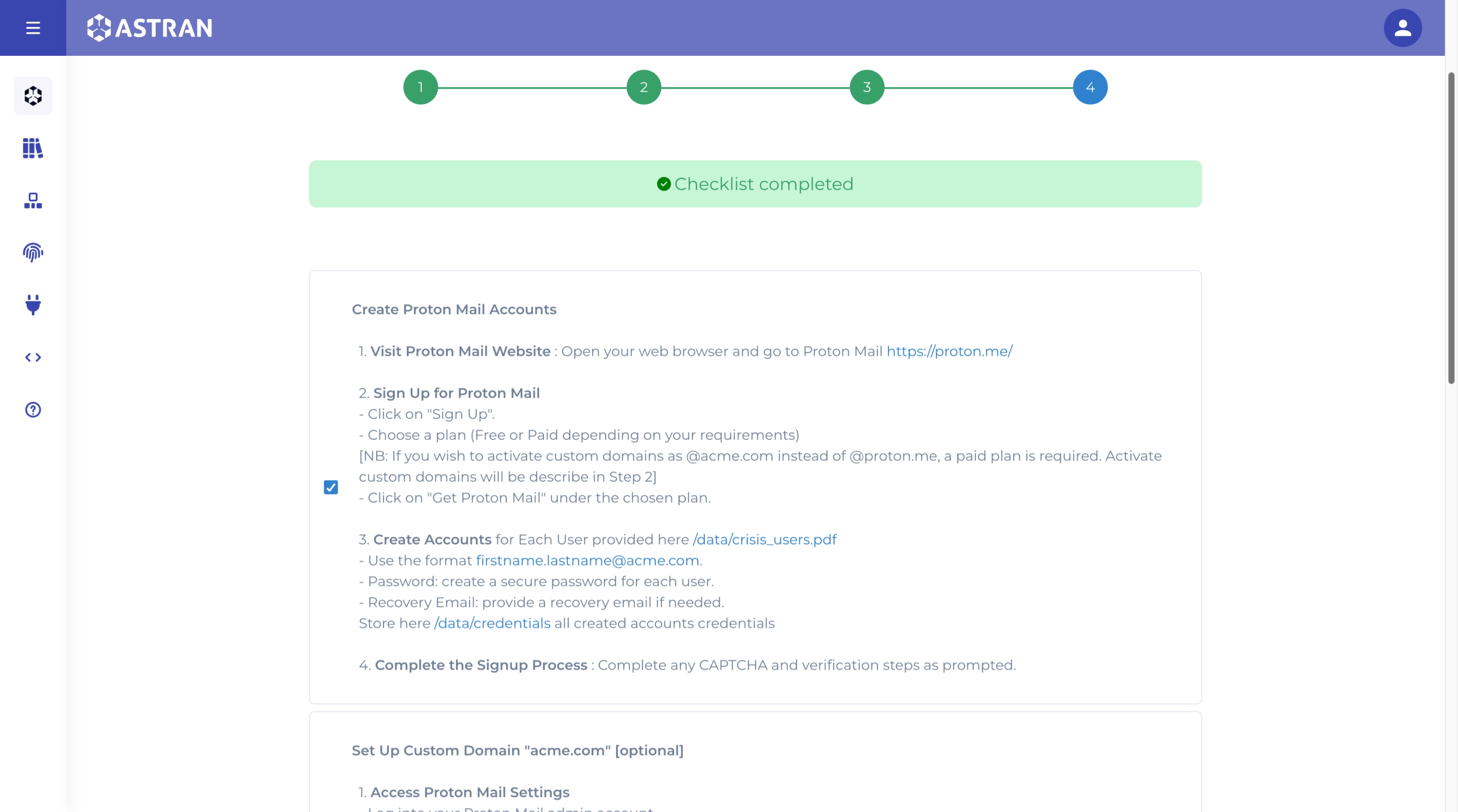 Checklist execution with checklist complete status