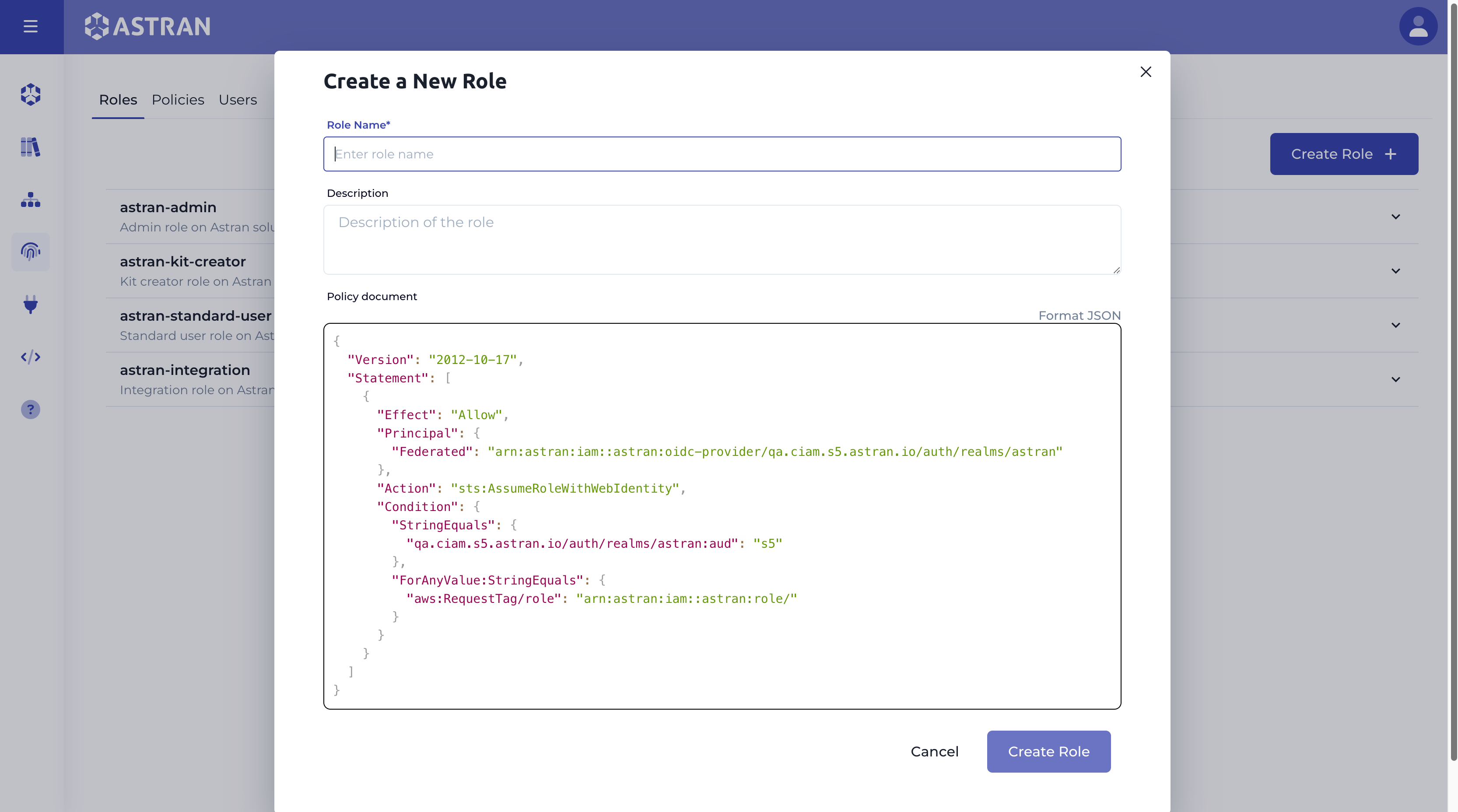 Create role modal