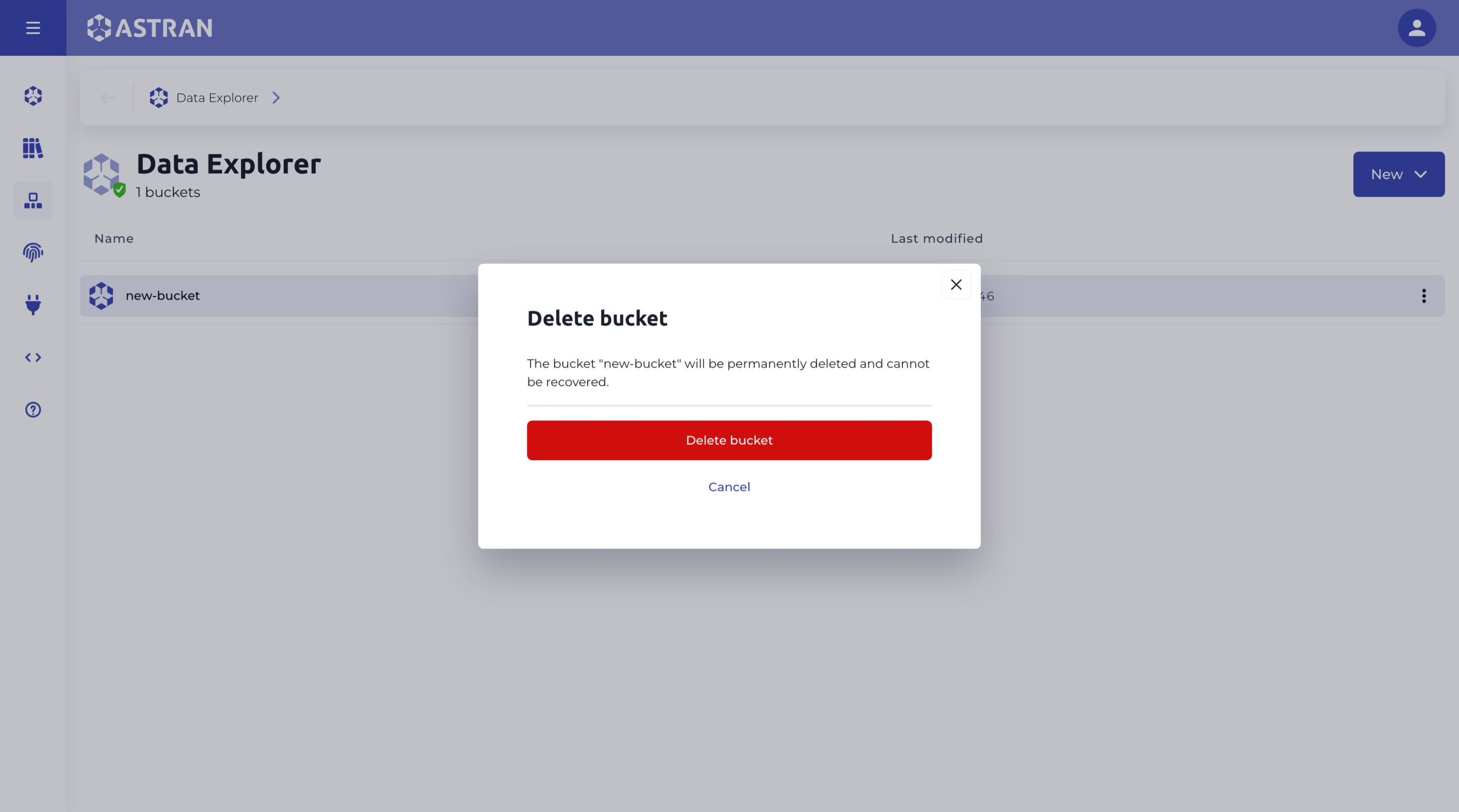 Delete bucket confirmation modal