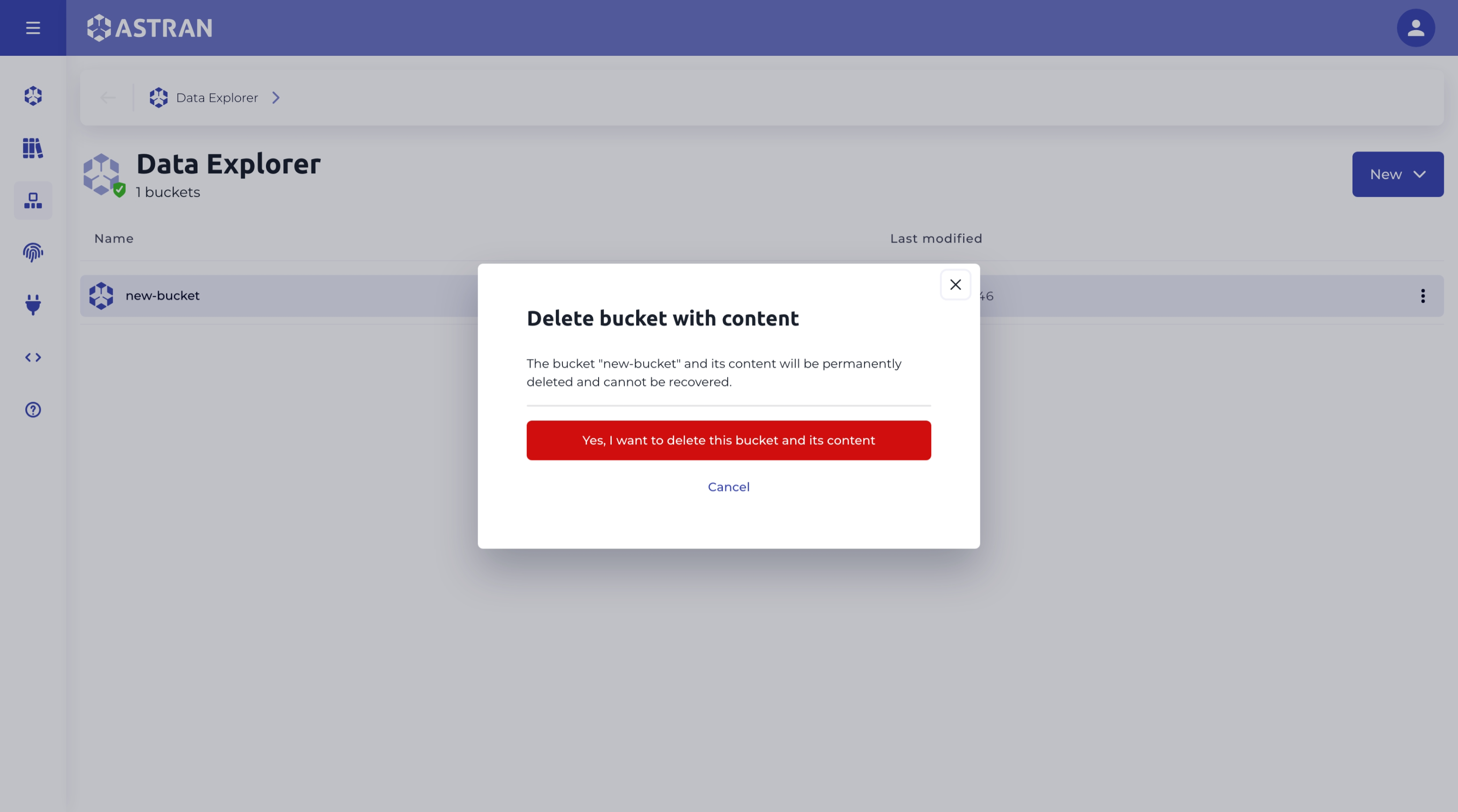 Delete bucket and its contents confirmation modal